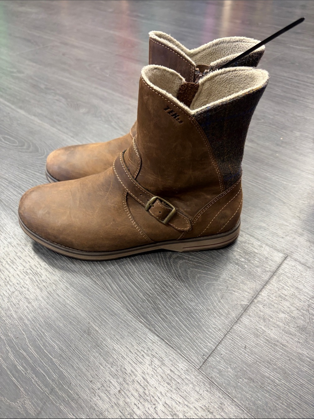Vintage L.L.Bean Women's Brown Leather and Tweed Plaid Ankle Boots